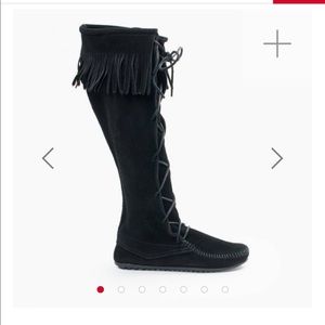 Minnetonka moccasins lace up black boots